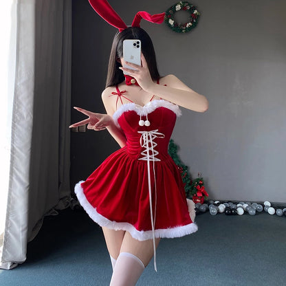 Velvet Bunny Santa Dress | Christmas Party Costume Set