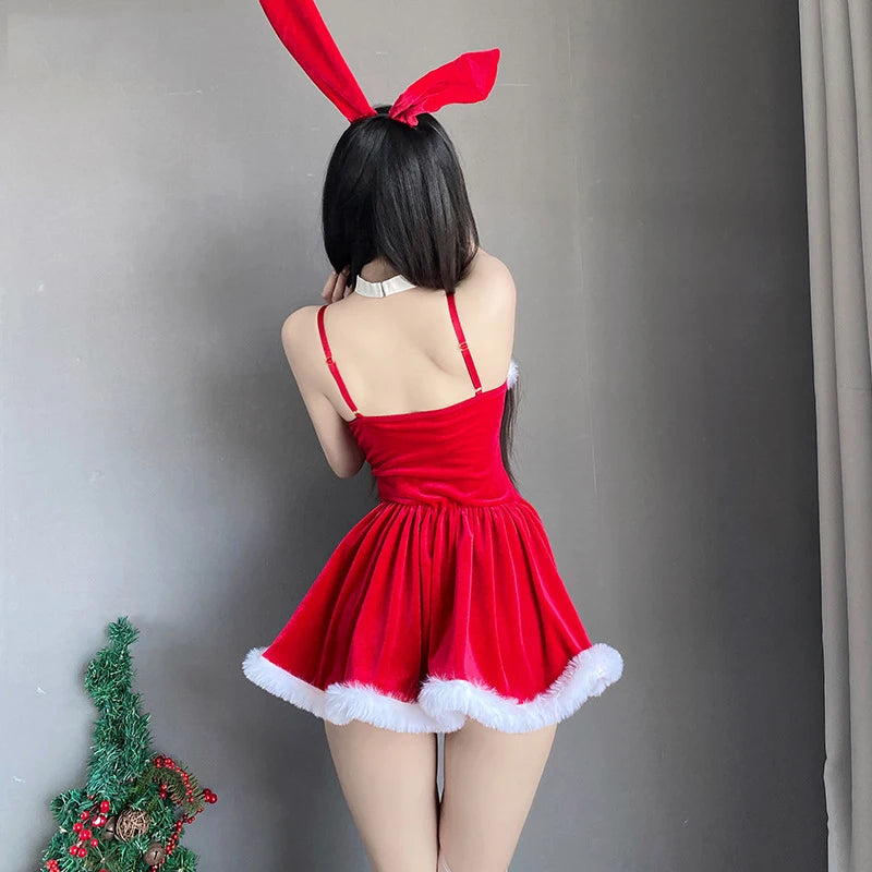 Velvet Bunny Santa Dress | Christmas Party Costume Set