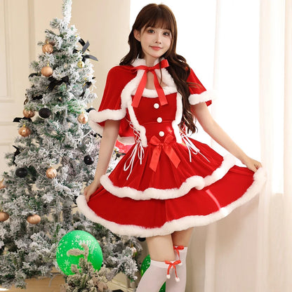 Red Riding Hood Christmas Dress Set | Woman Santa Costume