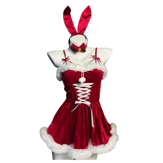 Velvet Bunny Santa Dress | Christmas Party Costume Set